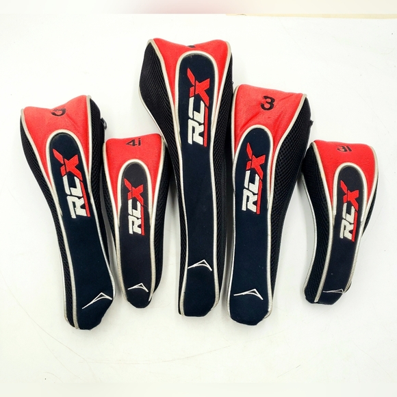 RCX 5 Piece Golf Club Head Covers 1 3i 4i 3 5 Red Black Zip Cushioned Mesh Sides - Picture 1 of 8
